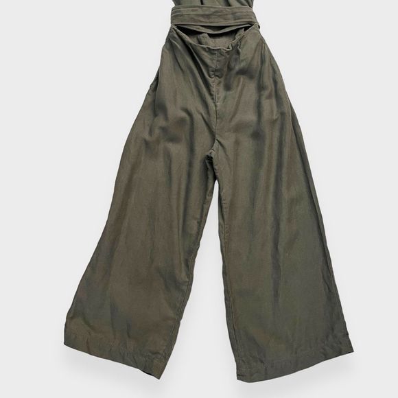 Aritzia Wilfred Brax Jumpsuit 00 Sagesse Linen Blend Wrap Top Sage Green Cutout - Picture 4 of 12